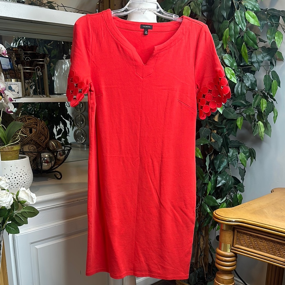 GUC Talbots Brick Red Tunic Dress with Laser Cut Out Sleeves, M